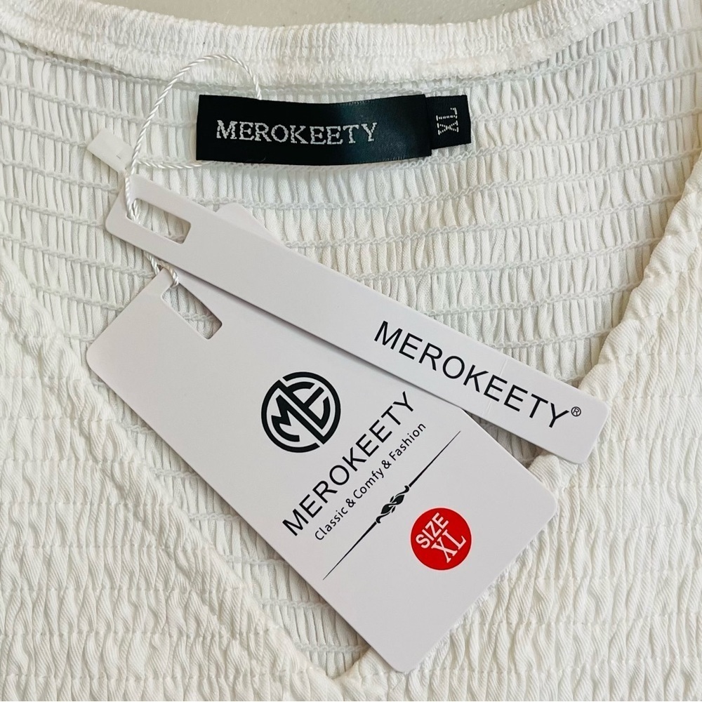 NWT Merokeety Flutter Sleeve V-Neck White Maxi Dress XL Vacation Beach Pockets - Picture 3 of 10